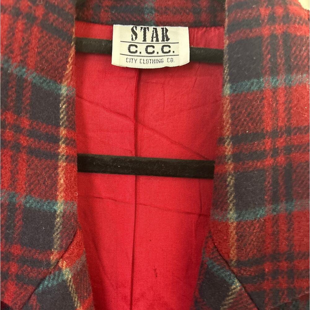 VTG Star C.C.C. red blue plaid wool one button womens blazer SIZE M - Picture 4 of 7